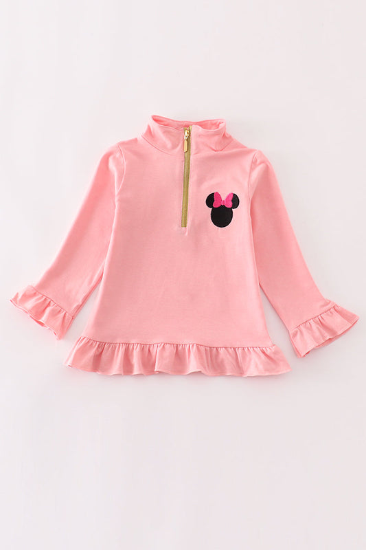 Pink Character Embroidery Zip Pullover