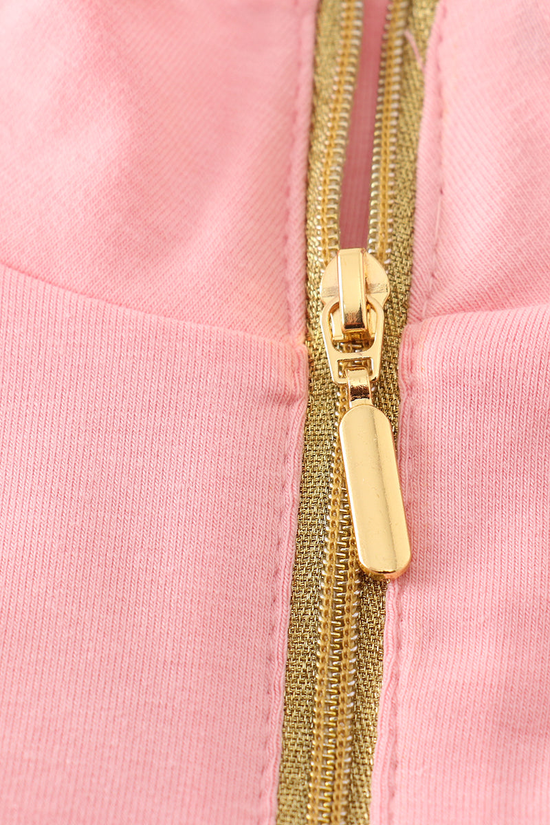 Pink Character Embroidery Zip Pullover