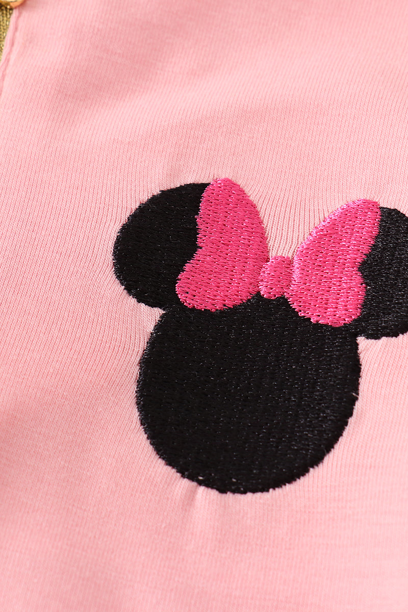 Pink Character Embroidery Zip Pullover