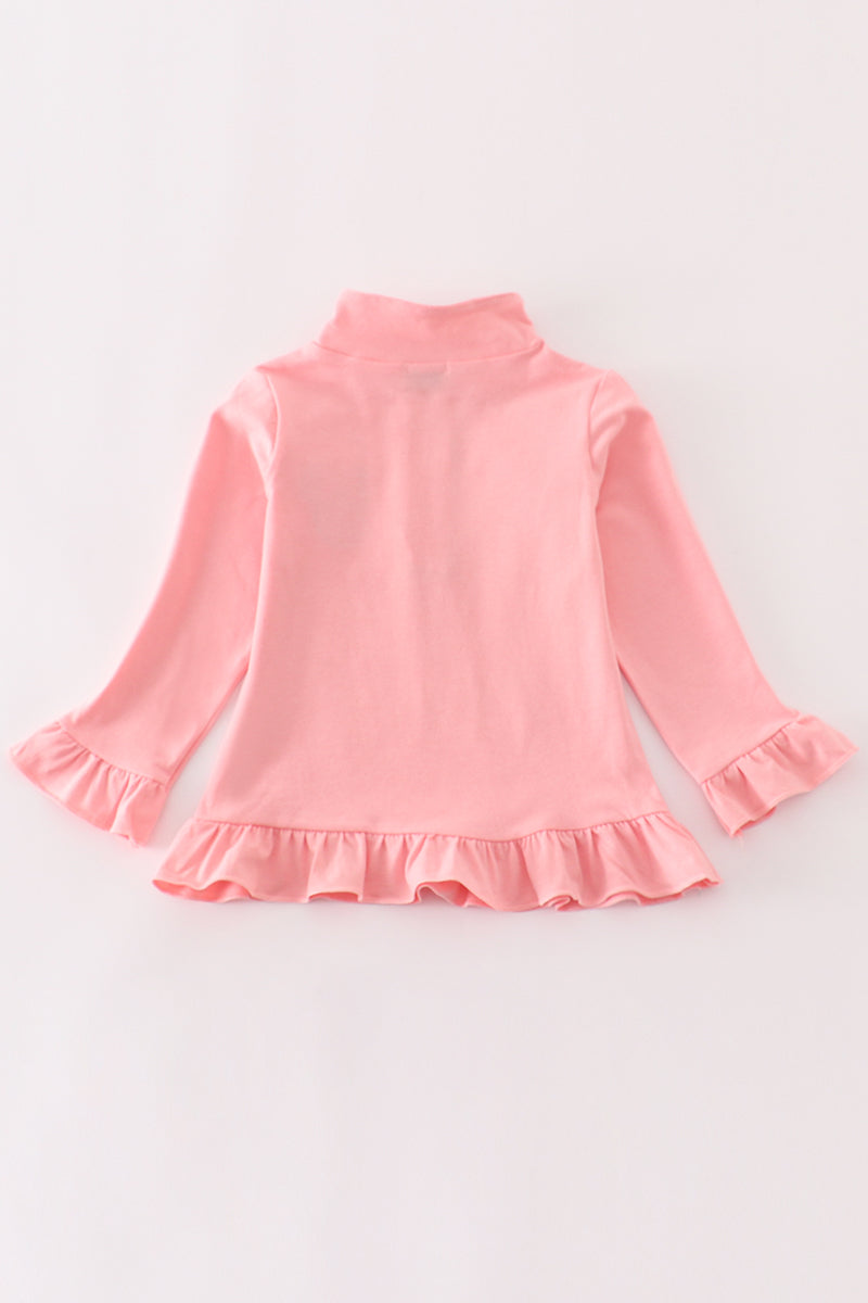 Pink Character Embroidery Zip Pullover