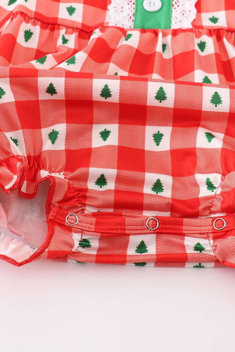 Red Christmas Tree Gingham Bubble Romper