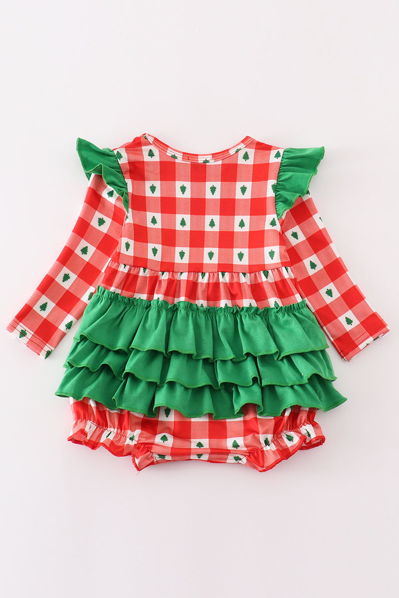 Red Christmas Tree Gingham Bubble Romper