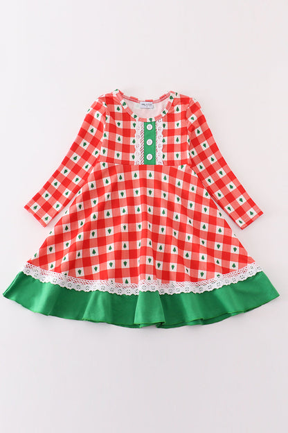 Red Christmas Tree Gingham Dress