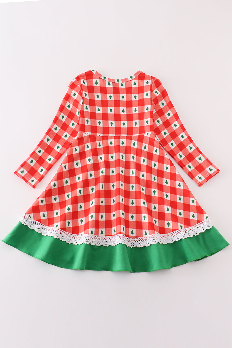 Red Christmas Tree Gingham Dress