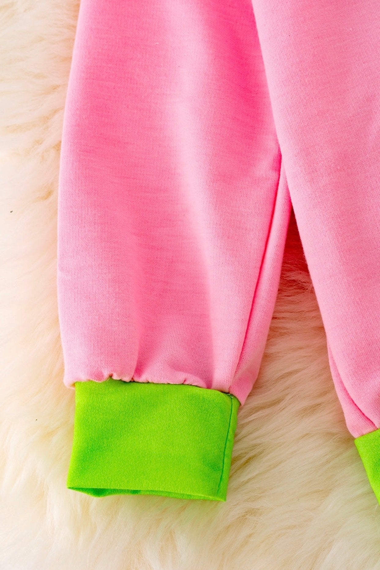 Pink Christmas Sweatshirt with Neon Green Trim