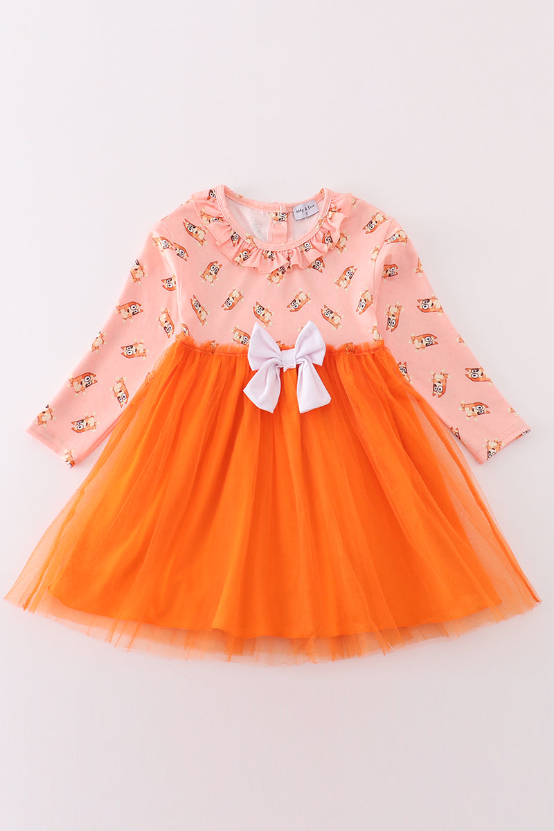 Orange Character Print Tutu Dress