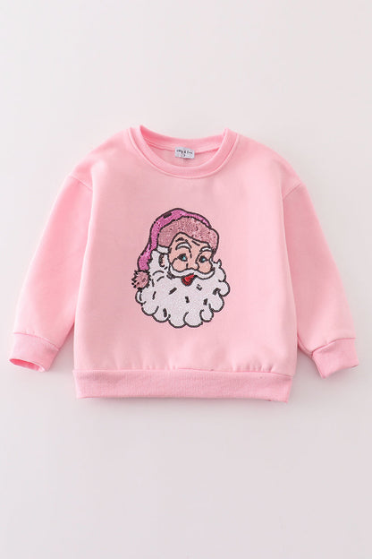 Pink Christmas Santa Claus Sequin Sweatshirt