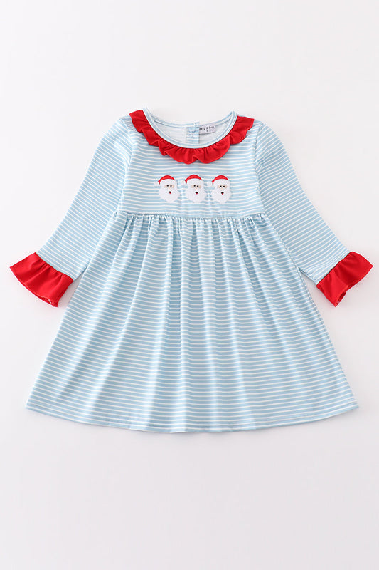 Blue Stripe Santa Embroidery Dress