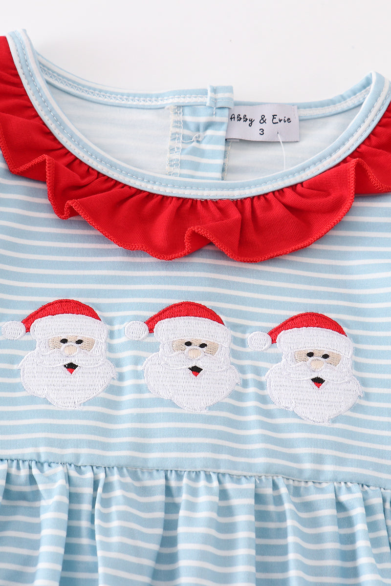 Blue Stripe Santa Embroidery Dress