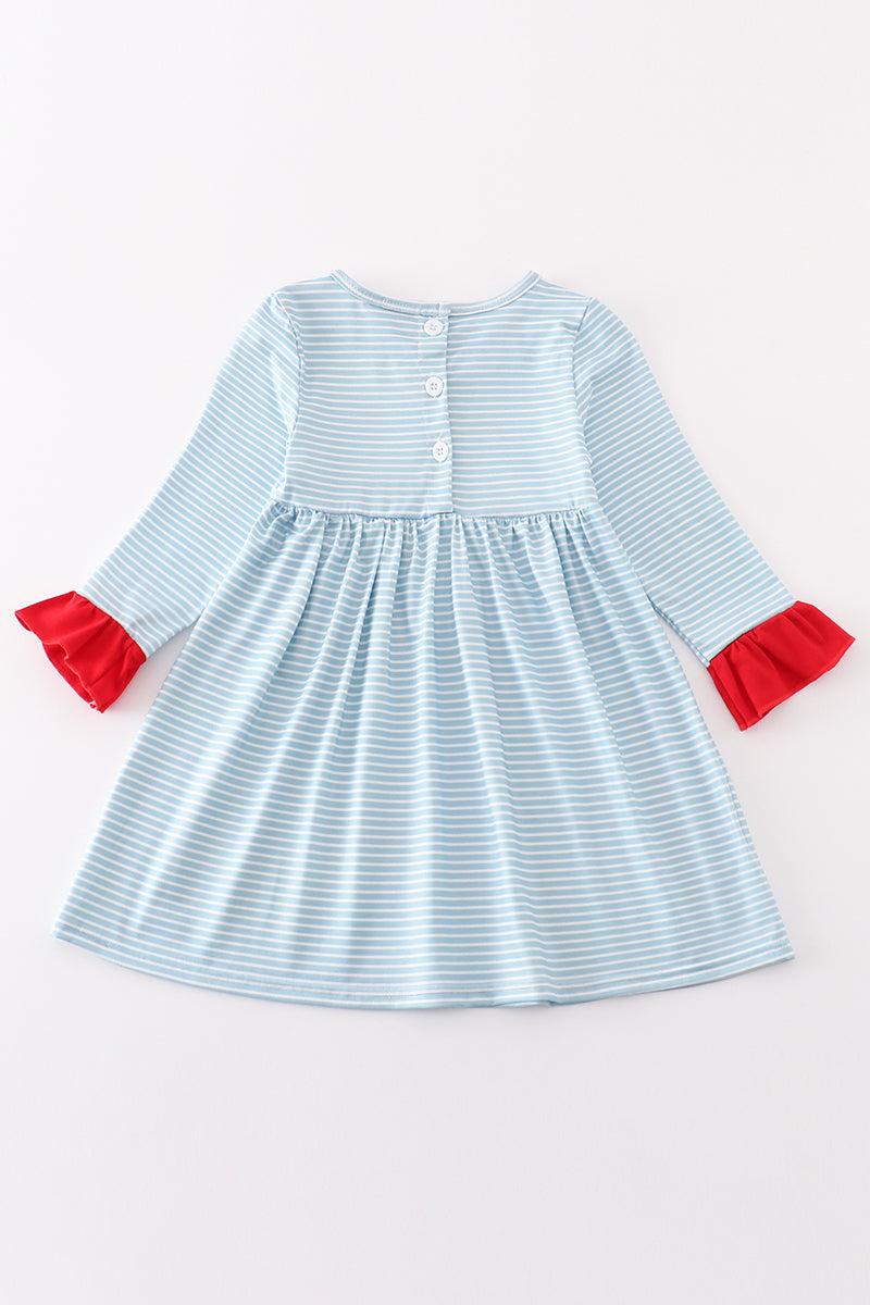 Blue Stripe Santa Embroidery Dress