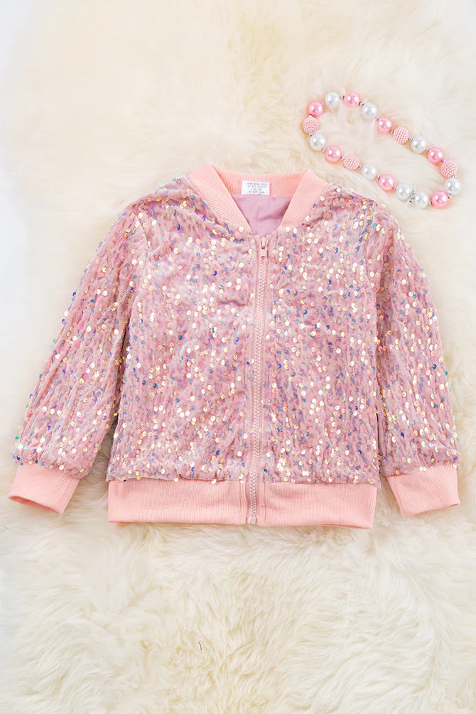 Pink Sequin Bomber Jacket