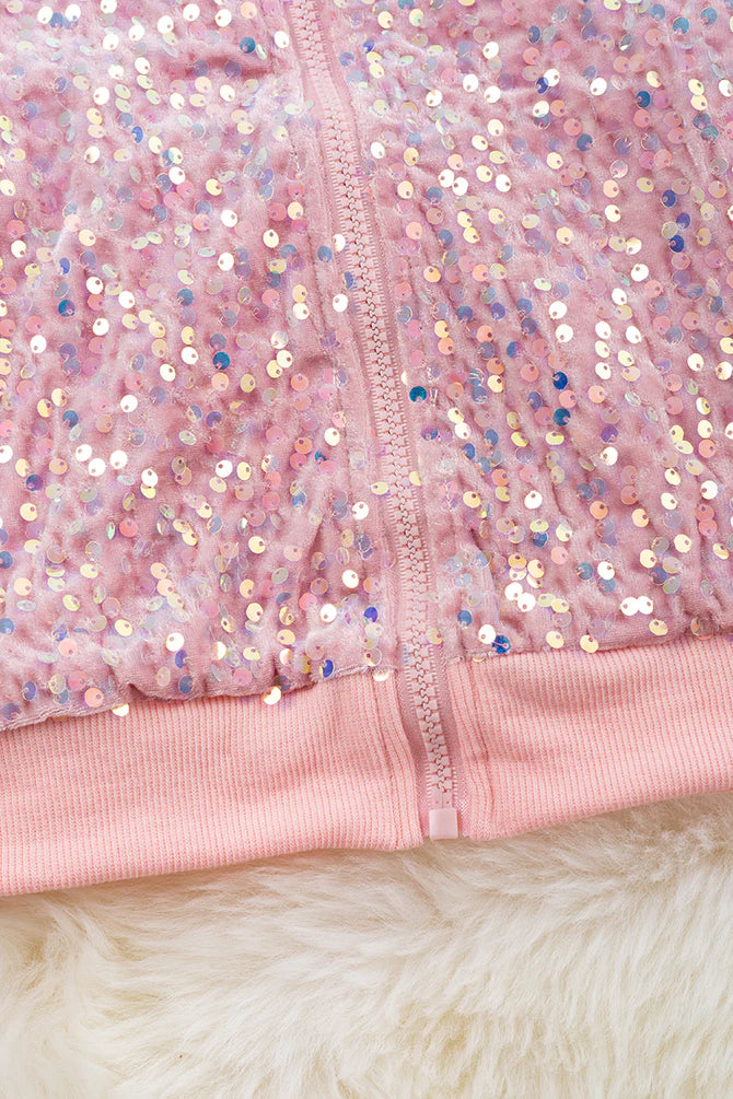 Pink Sequin Bomber Jacket