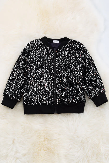 Black Sequin Bomber Jacket