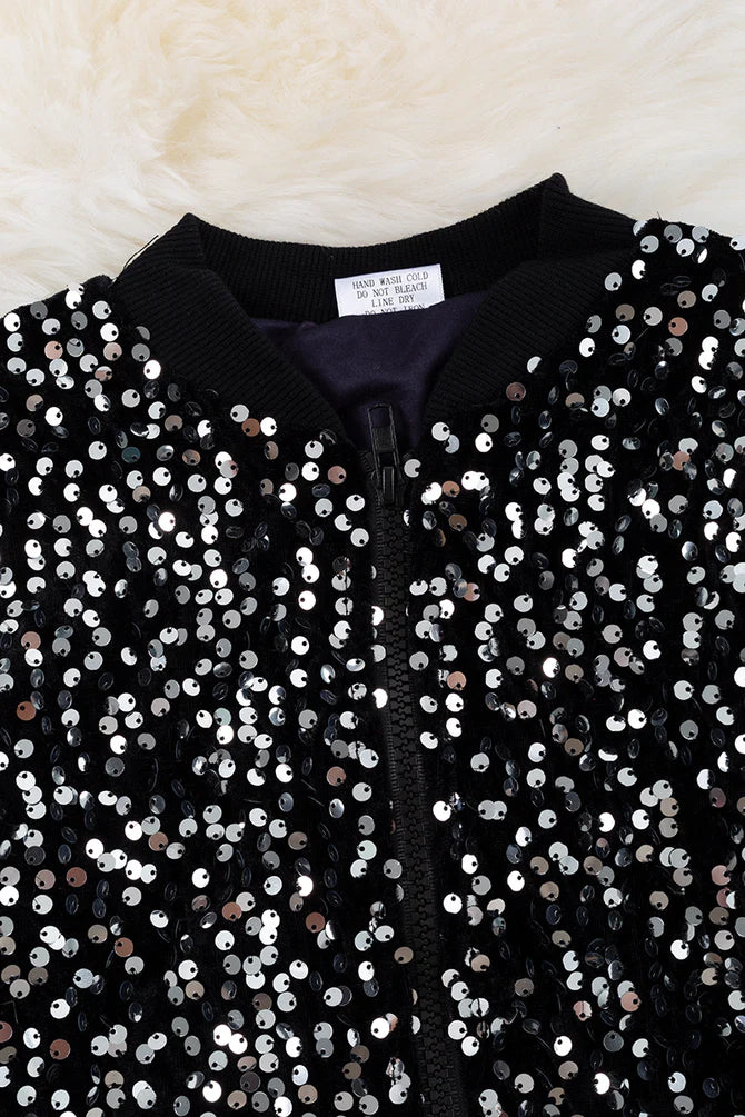 Black Sequin Bomber Jacket