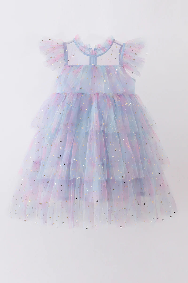 Blue Star Tiered Ruffle Tulle Dress