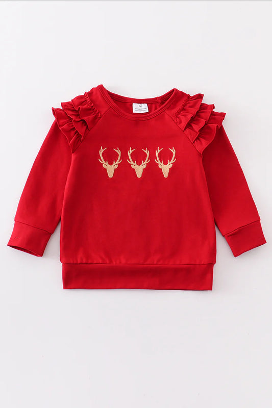 Embroidered Deer Maroon Sweater