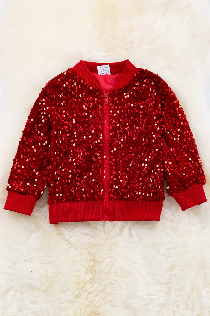 Red Sequin Bomber Jacket