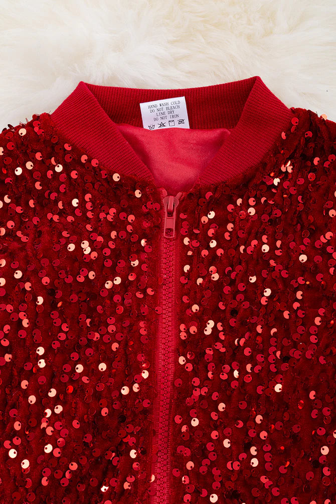 Red Sequin Bomber Jacket