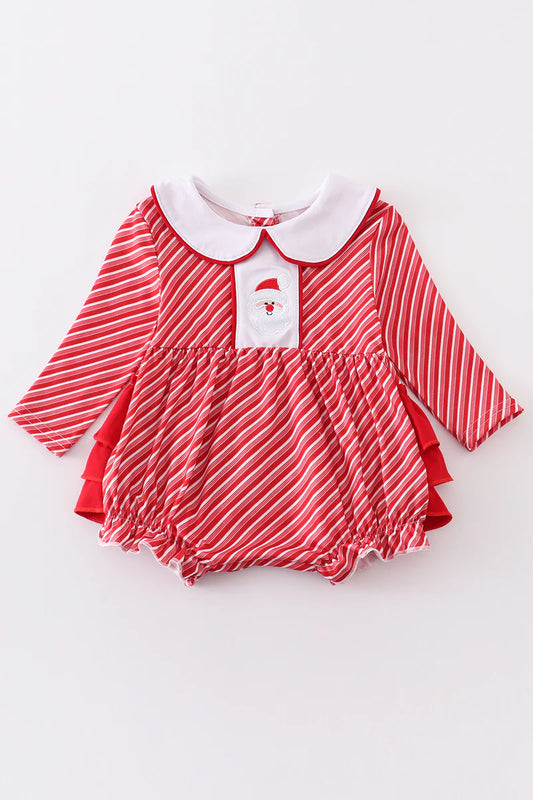 Santa Embroidered Stripe Romper