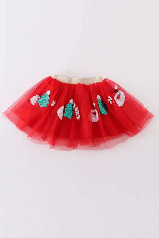 Red Sequin Detail Tutu Skirt